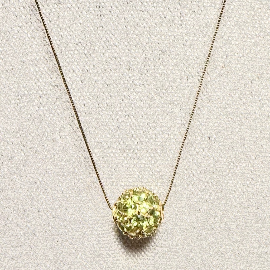Vintage 14k Gold Peridot Sphere Slide Necklace 601ct Milor Italy 18 Box Chain 695$